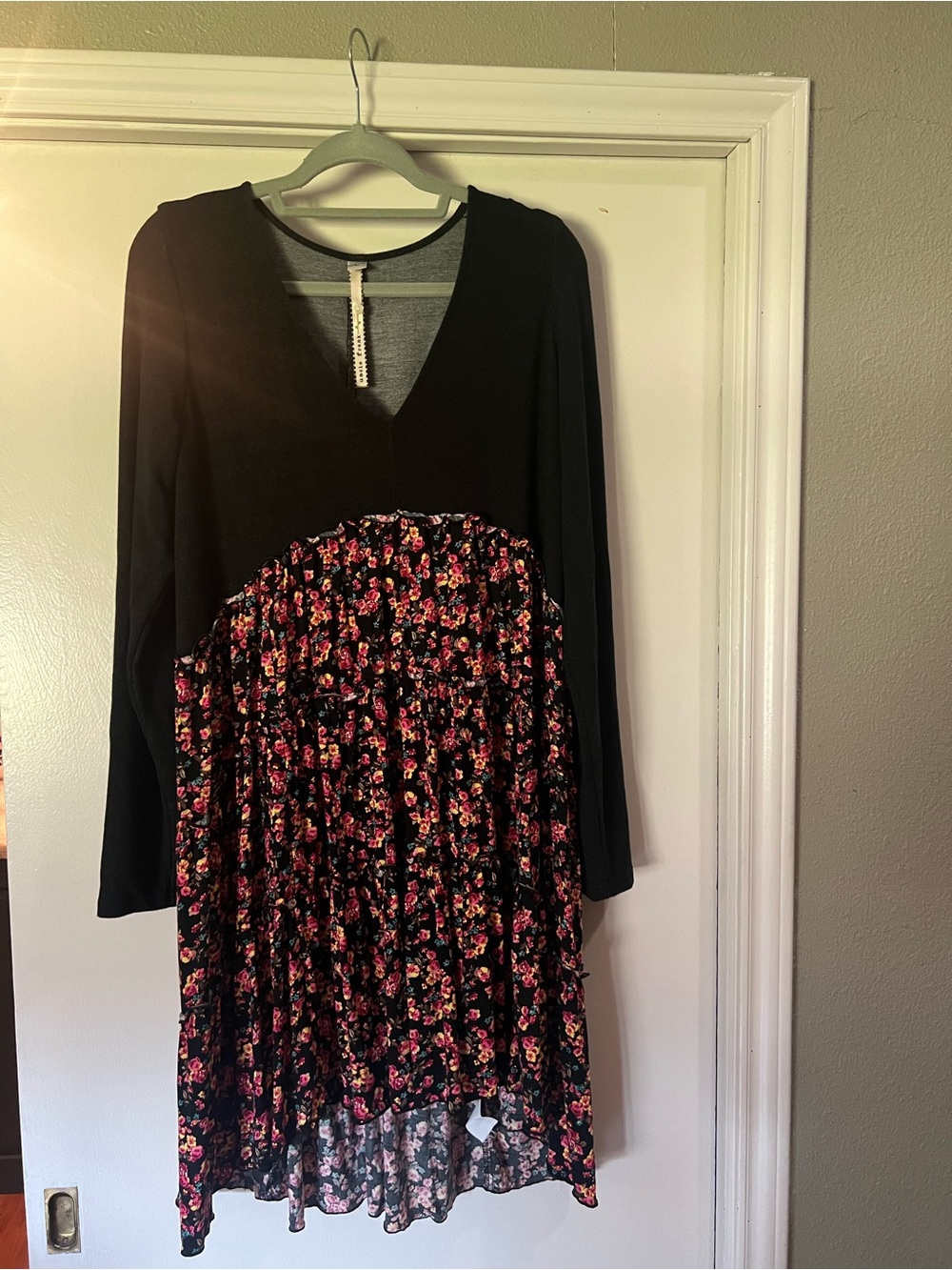 Uncle Frank Black Dress with Pink & Red Floral Skirt